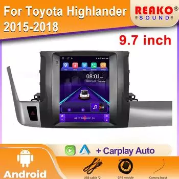 Автомобильный мультимедийный проигрыватель Tesla Style Car Android Radio Stereo Audio для Toyota Highlander 2015-2018 4 core 2GB+32GB carplay