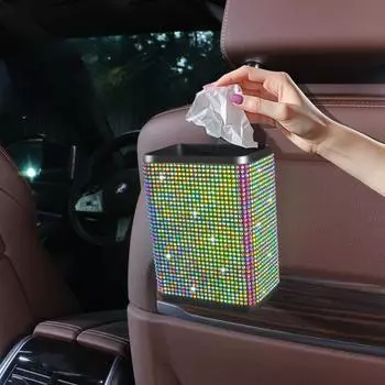 Автомобильный мусорный бак со стразами, контейнеры для хранения, пластиковый цветной ящик для хранения с алмазной спинкой, захват для мусора, подвесные аксессуары для автомобиля чёрный
