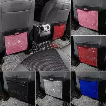 Автомобильный мусорный мешок со стразами, водонепроницаемый, магнитный, адсорбционный, подвесной кожаный карман для хранения на заднем сиденье, герметичный чёрный