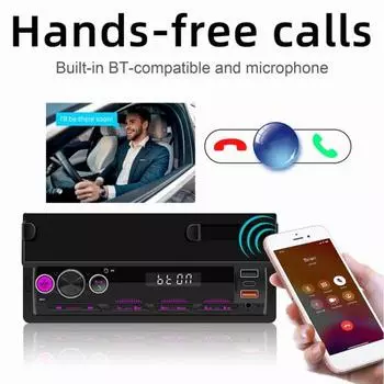 Автомобильный музыкальный проигрыватель Yousheng с поддержкой Bluetooth, функция громкой связи, управление через приложение, функция определения местоположения, универсальный FM-плеер с держателем для мобильного телефона чёрный