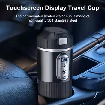 Автомобильный нагревательный стакан из нержавеющей стали 12 В/24 В цифровой ЖК-дисплей портативный электрический подогреватель воды бутылка автомобильный чайник сенсорный экран изолированная кружка чёрный