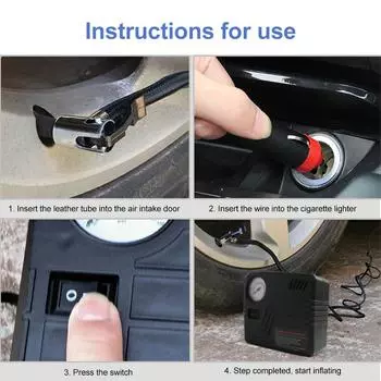 Автомобильный насос для накачивания шин DC 12 В, аварийный воздушный насос с манометром, разъем для прикуривателя, портативный воздушный компрессор, аксессуары чёрный