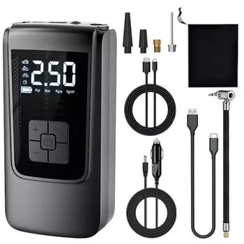 Автомобильный насос для накачивания шин, интеллектуальное обнаружение, портативный насос для накачивания шин с длительным сроком службы батареи, воздушный компрессор со светодиодной подсветкой для