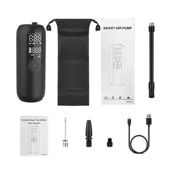 Автомобильный насос для шин со светодиодной подсветкой, функцией автоматической остановки, 5 режимов, ручной беспроводной надувной насос для мотоциклов, велосипедных мячей чёрный