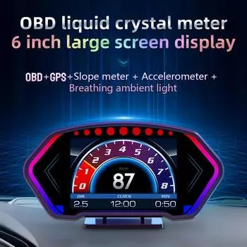 Автомобильный OBD2 GPS Head-Up Display Автоэлектроника HUD Display Автомобильный Температурный Сигнализатор Топлива Спидометр Измеритель Уклона Аксессуары Для Всех Автомобилей чёрный