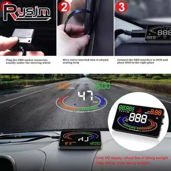 Автомобильный OBD2 HUD E300, проекционный проектор на лобовое стекло, цифровая скорость, предупреждение о безопасности, температура воды, напряжение, об/мин
