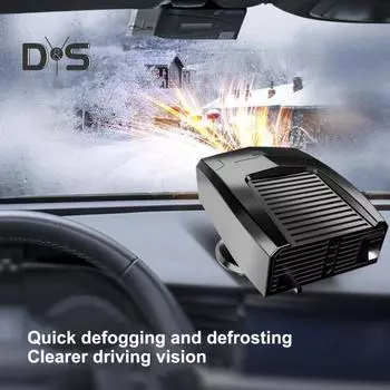 Автомобильный обогреватель 12 В/24 В, 180 Вт, быстрый нагрев, охлаждающий вентилятор, поворотное основание на 180°, универсальный внедорожник, грузовик, автомобильный портативный обогреватель, охладитель, размораживатель лобового стекла 12v чёрный
