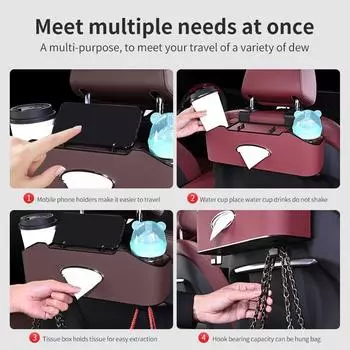 Автомобильный органайзер для заднего сиденья с крючком, портативный держатель для заднего сиденья автомобиля, карманы для хранения вещей, органайзер для спинки сиденья автомобиля для путешествий чёрный