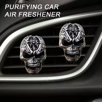 Автомобильный освежитель воздуха с черепом из сплава, крепление к вентиляционному отверстию, долговечный аромат, удаление запаха, зажим, тип автомобильного воздуховыпускного отверстия, диффузор для ароматерапии, автомобильные аксессуары чёрный/серебряный