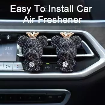 Автомобильный освежитель воздуха со стразами и медведем, крепление к вентиляционному отверстию, длительный аромат, удаление запаха, зажим, тип автомобильного воздуховыпускного отверстия, диффузор для ароматерапии, автомобиль белый