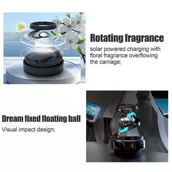 Автомобильный парфюмерный диффузор, вращающийся на солнечной батарее, украшения для приборной панели, натуральное масло, декоративный освежитель воздуха, портативный для интерьера чёрный