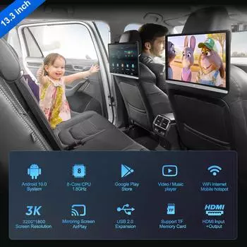 Автомобильный подголовник с телевизором, сенсорный экран 13,3 дюйма, Android 10.0, 4K, 1080P, WIFI, Bluetooth, USB, HDMI, Airplay, планшет, видеоплеер для фильмов