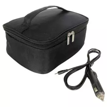 Автомобильный подогреваемый изолированный ланч-бокс, сумка для ланч-бокса на открытом воздухе, изоляционная сумка, удобная для переноски, легко моется, материал из ткани Оксфорд чёрный