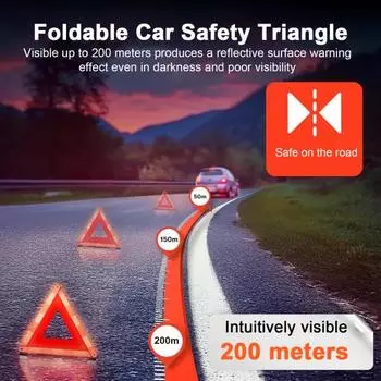 Автомобильный предупреждающий треугольник, одобренный ЕС, компактный складной светоотражающий треугольник безопасности, видимость 200 м, соответствующий правовому стандарту, предупреждающий о поломке автомобиля A