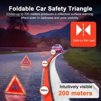 Автомобильный предупреждающий треугольник, одобренный ЕС, компактный складной светоотражающий треугольник безопасности, видимость 200 м, соответствующий правовому стандарту, предупреждающий об опасности поломки автомобиля A