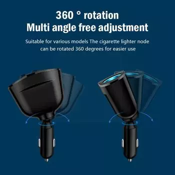 Автомобильный прикуриватель 12 В-24 В, разветвитель розетки, синяя атмосфера, свет PD QC3.0, 2 порта USB для зарядных устройств для мобильных телефонов и видеорегистраторов