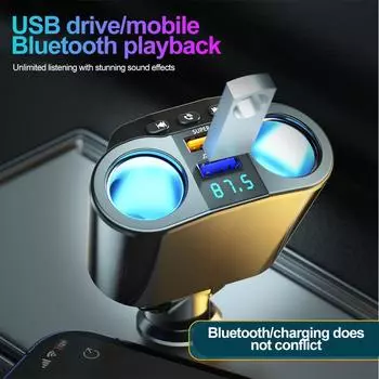 Автомобильный прикуриватель, разветвитель, автомобильное зарядное устройство, двойное USB-гнездо для быстрой зарядки, 12 В/24 В, Bluetooth, громкая связь, автоматический FM-передатчик