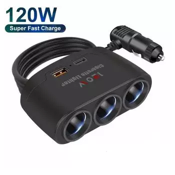 Автомобильный прикуриватель Разветвитель Разъем 3 USB Адаптер зарядного устройства для телефона Напряжение Автомобильный прикуриватель Удлинитель чёрный