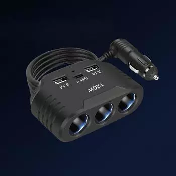 Автомобильный прикуриватель с 3 гнездами, разветвитель, двойной USB, светодиодное быстрое зарядное устройство для автомобиля, 120 Вт, 12 В, 24 В, адаптер для автомобильного зарядного устройства для iPhone, GPS, видеорегистратора чёрный