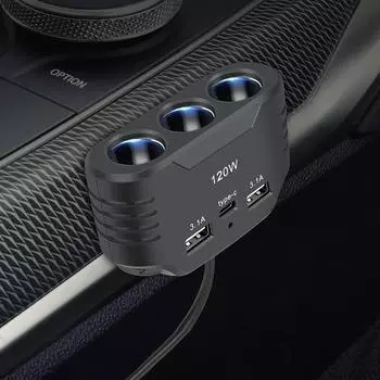Автомобильный прикуриватель с 3 гнездами, разветвитель, двойной USB, светодиодное быстрое зарядное устройство для автомобиля, 120 Вт, 12 В, 24 В, адаптер для автомобильного зарядного устройства для iPhone, GPS, видеорегистратора чёрный