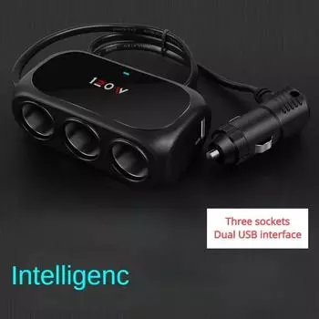 Автомобильный прикуриватель с 3 гнездами, разветвитель, двойной USB, светодиодное быстрое зарядное устройство для автомобиля, 120 Вт, 12 В, 24 В, адаптер для автомобильного зарядного устройства для iPhone, GPS, видеорегистратора чёрный