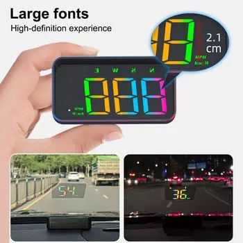Автомобильный проекционный дисплей HUD GPS Beidou Dual Data M2S Проектор на лобовое стекло 5 В USB Измеритель скорости MPH KMH Цветной ЖК-дисплей чёрный