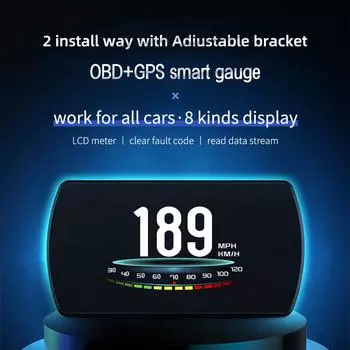 Автомобильный проекционный дисплей OBD2 Цифровой датчик OBD HUD Инструменты для диагностики автомобилей Цифровой измеритель TFT HD Дисплей Аксессуары для вождения чёрный