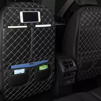 Автомобильный противоударный коврик с карманом-органайзером, кожаный универсальный защитный чехол для спинки сиденья, водонепроницаемый детский коврик для заднего сиденья