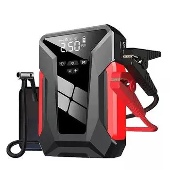 Автомобильный пусковой воздушный компрессор, многофункциональный 4 в 1, 28000 мАч, внешний аккумулятор, портативный аккумулятор, цифровой насос для накачивания шин, быстрая зарядка красный