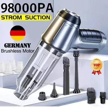 Автомобильный пылесос 98000PA с мощным всасыванием, беспроводной портативный ручной воздуходув, пылесос 2 в 1 для автомобилей и домов