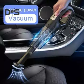 Автомобильный пылесос с беспроводной зарядкой через USB, долгим сроком службы аккумулятора, моющимся фильтром и мощным всасыванием. чёрный