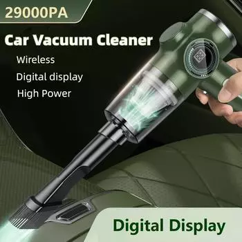 Автомобильный пылесос с цифровым дисплеем, беспроводной портативный пылесос большой мощности, ручной пылесос двойного назначения с сильным всасыванием Style C зелёный
