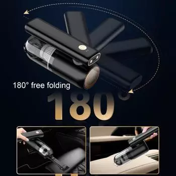 Автомобильный пылесос со складной ручкой, мощный, сильный всасывающий, малошумный, аккумуляторный, беспроводной, ручной, пылесборник чёрный