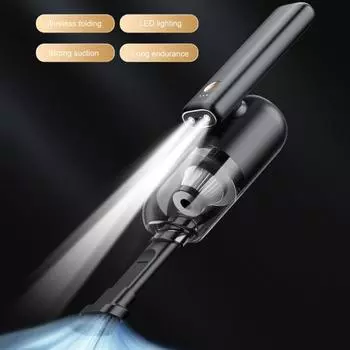 Автомобильный пылесос со складной ручкой, мощный, сильный всасывающий, малошумный, аккумуляторный, беспроводной, ручной, пылесборник чёрный
