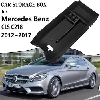 Автомобильный ящик для хранения вещей для Mercedes Benz CLS C218, аксессуары 2012 ~ 2017 X218 350 300, центральная консоль, разное, подлокотник, органайзер, поддон чёрный