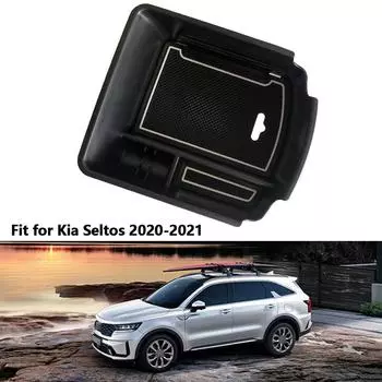 Автомобильный ящик для хранения вещей для Kia Seltos 2020, консольный органайзер, поднос, черный ящик для подлокотника, аксессуары для интерьера с нескользящим ковриком CHINA
