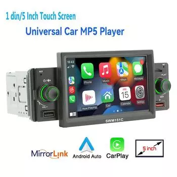 Автомобильный радиоприемник 1 Din 5 дюймов Центральный мультимедийный MP5-плеер Carplay Android Авто Стерео MirrorLink 2 USB Универсальный автомобильный автоаудио