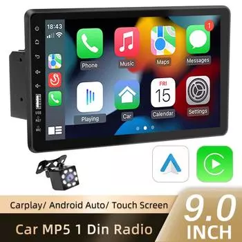 Автомобильный радиоприемник 1 Din Carplay Android Auto Мультимедийный плеер 9-дюймовый сенсорный экран FM AUX вход Bluetooth MirrorLink Универсальный No Carplay
