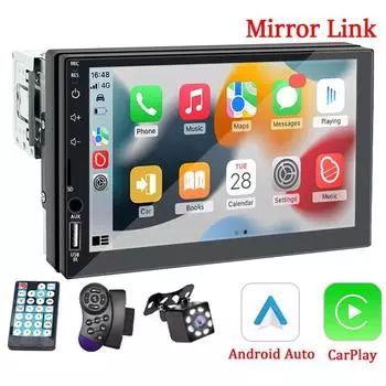 Автомобильный радиоприемник 1 Din Carplay Android Auto Мультимедийный проигрыватель HD Сенсорный экран FM AUX Вход Bluetooth MirrorLink Универсальный Автомагнитола