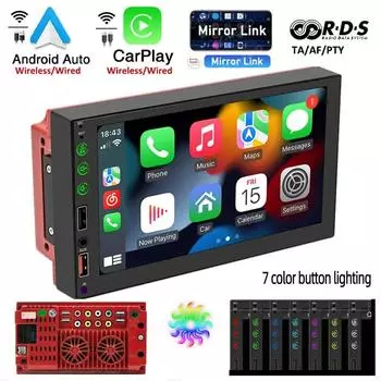 Автомобильный радиоприемник 2 Din, беспроводной проводной CarPlay, Android-Auto, Bluetooth, зеркальная связь, MP5-плеер, Aux USB, стерео мультимедийная система, головное устройство FS06W wired carplay чёрный