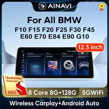 Автомобильный радиоприемник Ainavi CarPlay Android Auto Multimedia для BMW F10 F15 F20 F25 F30 F45 F48 E60 E70 E83 E84 E90 G10 CCC CIC NBT EVO ID6
