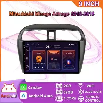 Автомобильный радиоприемник Android Auto для Mitsubishi Mirage Attrage 2012-2018 Space Star 2014 мультимедийный плеер GPS Naigation стерео Carplay HU 2 + 32 ГБ 2+32GB