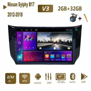 Автомобильный радиоприемник Carplay для Nissan Sylphy B17 Sentra 2012-2018, мультимедийный видеоплеер, GPS-навигация, Wi-Fi, 2 + 32 ГБ 1+16GB