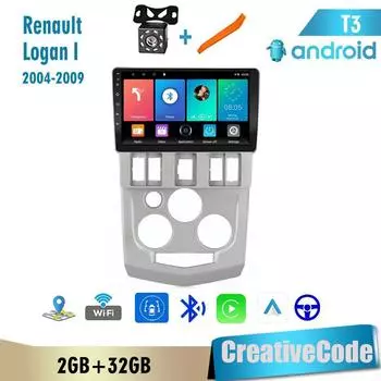 Автомобильный радиоприемник Carplay для Renault Logan 1 2004-2009, Android, мультимедийный видеоплеер, GPS-навигация, WIFI, 2 + 32 ГБ 1+16GB