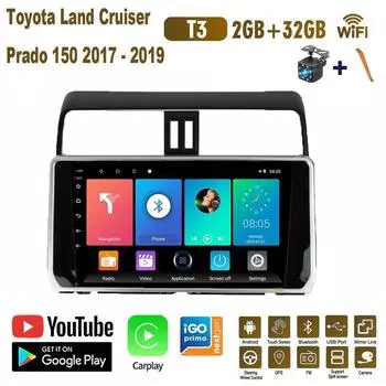 Автомобильный радиоприемник Carplay для Toyota Land Cruiser Prado 150 2017-2019 Android мультимедийный видеоплеер GPS-навигация WIFI 2 + 32 ГБ 1+16GB
