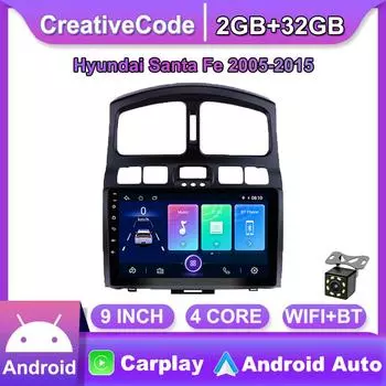 Автомобильный радиоприемник Carplay с Android, мультимедийный видеоплеер, навигация, GPS для Hyundai Santa Fe 2005-2015, 2din, головное устройство, 2 + 32 ГБ 1+16GB
