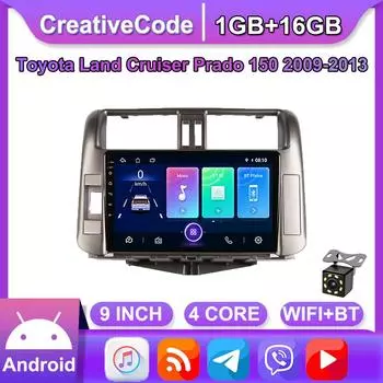 Автомобильный радиоприемник Carplay с Android, мультимедийный видеоплеер, навигация, GPS для Toyota Land Cruiser Prado 150 2009-2013, 2din головное устройство 1 + 16 ГБ 1+16GB