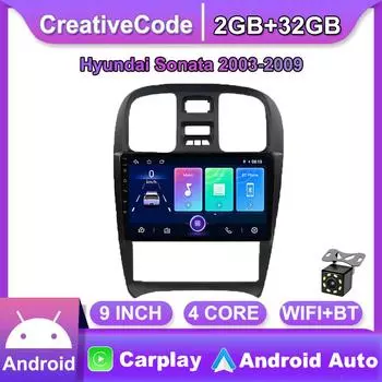 Автомобильный радиоприемник Carplay с Android, мультимедийный видеоплеер, навигация, GPS для Hyundai Sonata 2003-2009, 2din головное устройство 2 + 32 ГБ 1+16GB