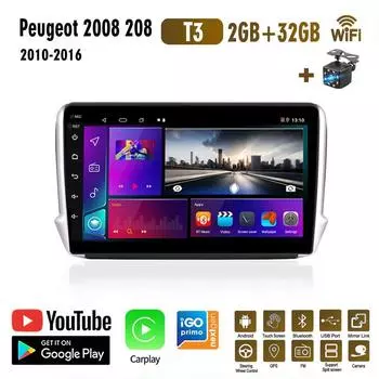 Автомобильный радиоприемник GPS-навигационная система для Peugeot 2008 208 2012-2018 2 Din Android WiFi автомобильный мультимедийный плеер авто стерео FM-радио головное устройство 2 + 32 ГБ 1+16GB