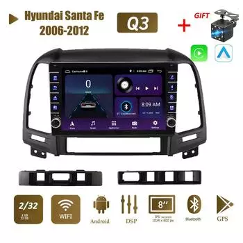 Автомобильный радиоприемник мультимедийный плеер для Hyundai Santa Fe 2006-2012 с кнопкой Android 2 Din Carplay стерео GPS головное устройство 2 + 32 ГБ 1+16GB
